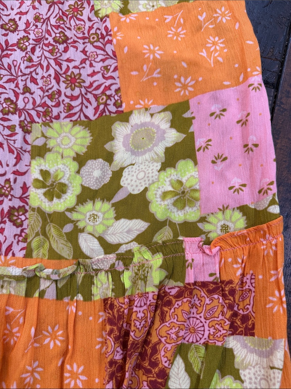 Easel Patchwork Wide Leg Pants M Pink Orange Boho Festival Floral Rayon Lounge - Picture 15 of 15